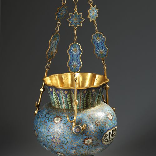 A MOSQUE LAMP, BRONZE WITH CLOISONNÉ ENAMEL DECORATION, CHINA, LATE 19TH CENTURY&hellip;