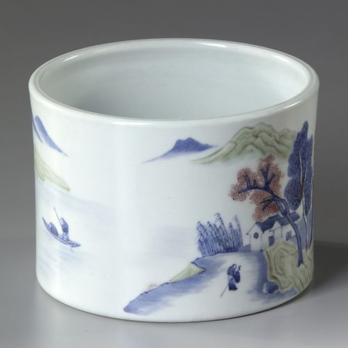 A CHINESE BLUE, COPPER-RED AND CELADON-GLAZED BRUSHPOT, BITONG Porcelain with un&hellip;