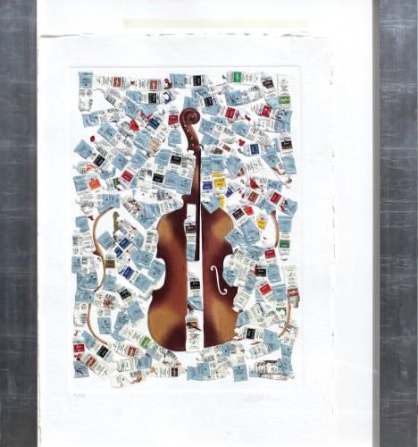 ARMAN (1928-2005) Tubes et violon. Gravure en couleur, gauffrage sur papier. Sig&hellip;