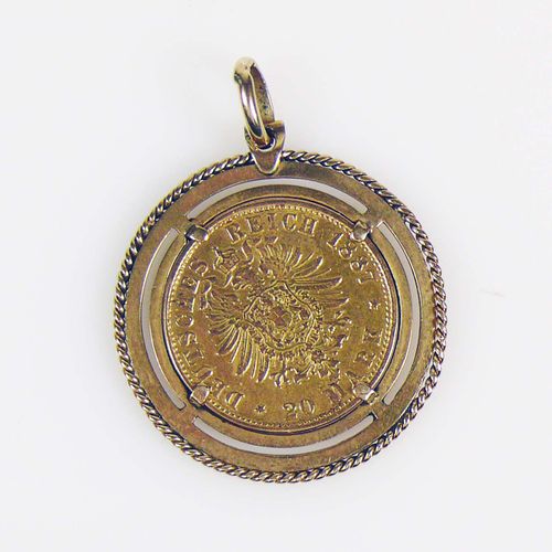 Null Coin pendant setting 18ct GG; gold coin Wilhelm/Preussen 20 Mark 1887 A; to&hellip;