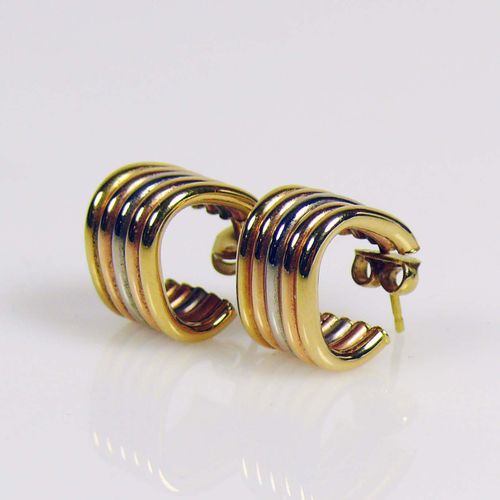 Null Pair of stud earrings 18ct tricolor; W: 1 cm; 4g; Creole shape