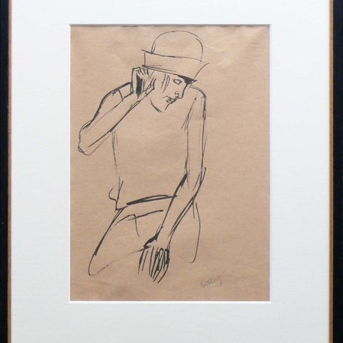 Null Hubbuch, Karl (Karlsruhe 1891 - 1979) ''Dame au chapeau'' ; dessin à l'encr&hellip;