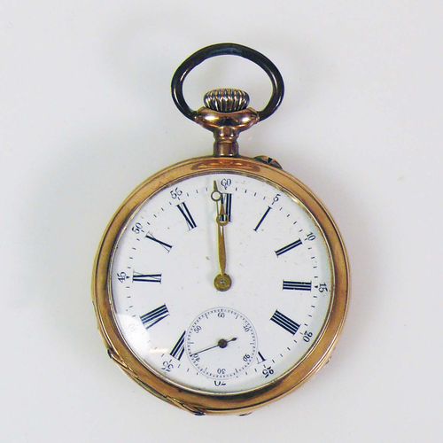 Null Pocket watch case and dust cover in 18ct GG; white enamel dial with roman a&hellip;