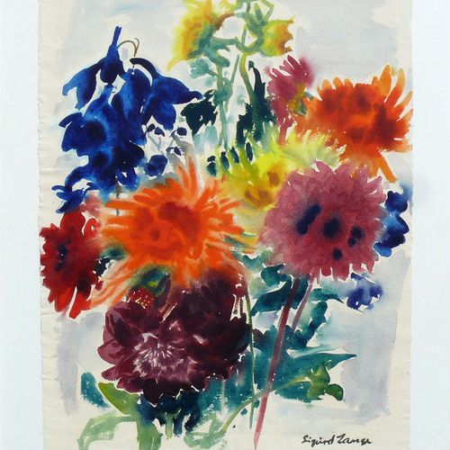 Null 兰格（1904 Pfullendorf - 2000）《花卉静物》；水彩/手工纸；右下角签名；纸张尺寸：67 x 50.5厘米；玻璃框架（86 x 6&hellip;