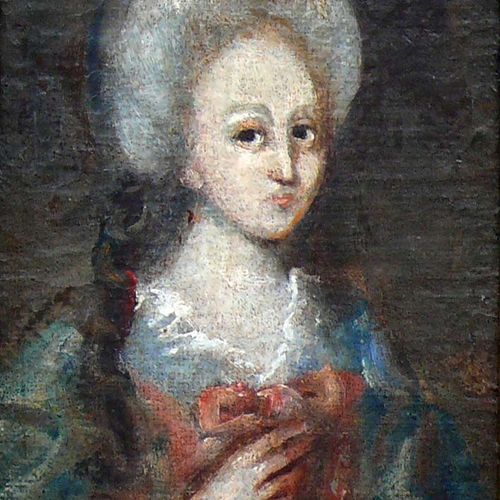 Null 佚名（18世纪）"一个年轻女人的半身像"；油/纸/木；约18 x 13厘米；R（37 x 32 x 2厘米）。