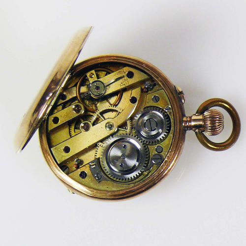 Null Pocket watch (19th c.) 14ct GG case; dust cover metal; enamel dial with rom&hellip;