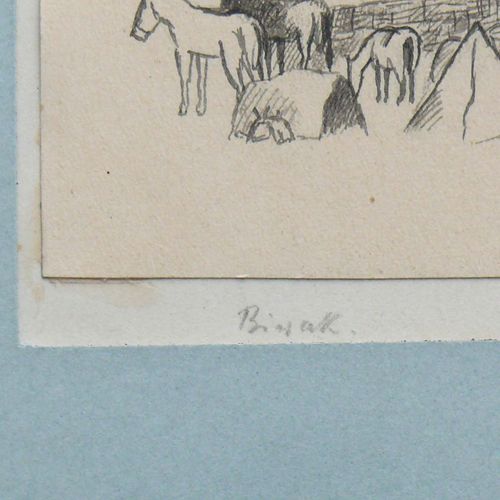 Null Hubbuch, Karl (Karlsruhe 1891 - 1979) "Bivouac"；铅笔画；纸张尺寸：6.2 x 15.7 cm；标题在左&hellip;