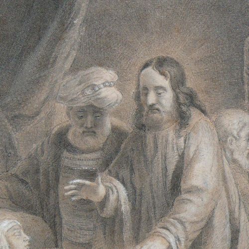 Null 赫斯，希罗尼姆斯（巴塞尔1799-1850）《耶稣的纳伊姆年轻人的复兴》；在死去的年轻人床边的多人物场景；铅笔画，部分用白色加高。用白色提亮；在当时的&hellip;