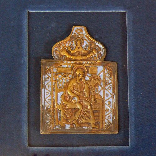 Null Traveling Icon (Russia, ca. 1730) depicting John the Evangelist; bronze, pa&hellip;