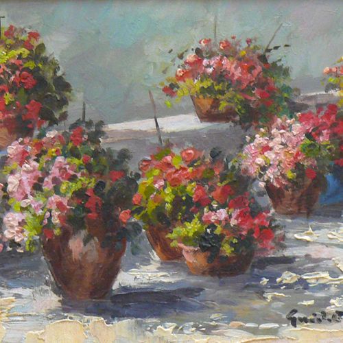 Null Anonimo (20° sec.) ''Flower Still Life''; 8 vasi di fiori piantati con fior&hellip;