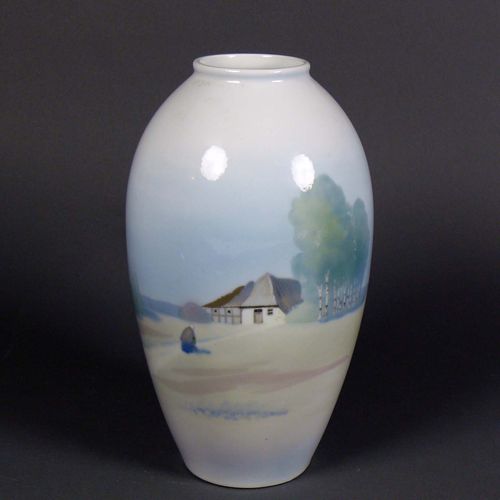 Null Vase (Metzler & Ortloff, um 1910) umlaufende, Landschaftsmalerei mit Frau a&hellip;