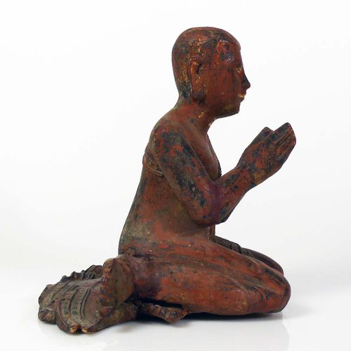 Null Sitting Buddha in Anjali Mudra (prayer gesture); carved wood and coloured; &hellip;