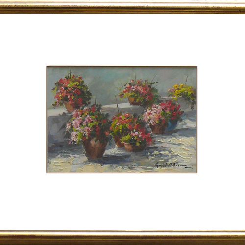 Null Anonymous (20th c.) ''Flower still life''; 8 planted flower pots with summe&hellip;