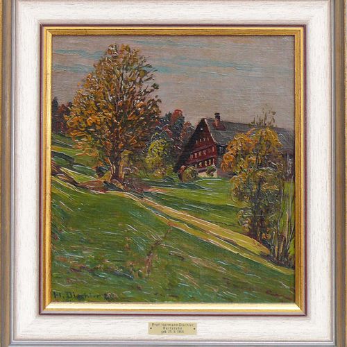 Null 迪施勒，赫尔曼（1866年弗赖堡-1935年欣特扎腾）《黑森林的农舍》；油画/纸板；左下方有签名和日期。20；背面有艺术家手写的旧标签 "Grundh&hellip;