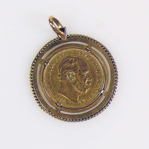 Null Coin pendant setting 18ct GG; gold coin Wilhelm/Preussen 20 Mark 1887 A; to&hellip;