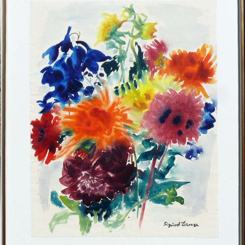 Null 兰格（1904 Pfullendorf - 2000）《花卉静物》；水彩/手工纸；右下角签名；纸张尺寸：67 x 50.5厘米；玻璃框架（86 x 6&hellip;