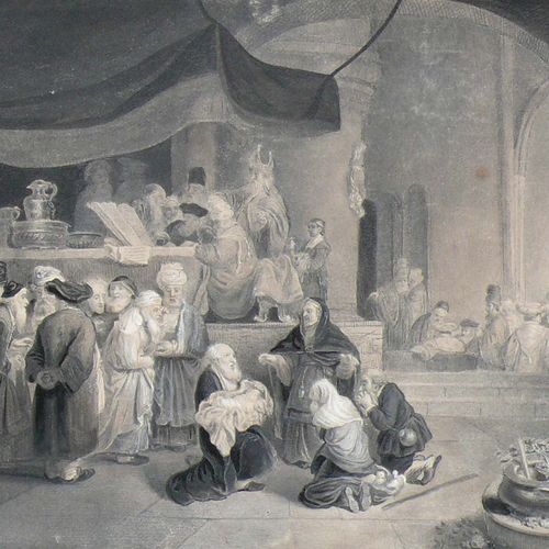 Null Hess, Hieronymus (Bâle 1799 - 1850) ''Offrande au temple'' ; scène à plusie&hellip;