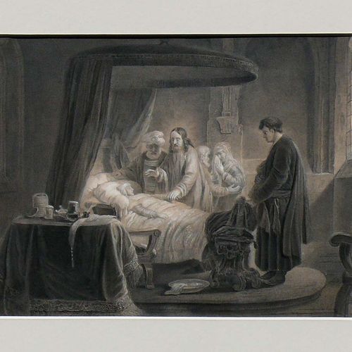 Null 赫斯，希罗尼姆斯（巴塞尔1799-1850）《耶稣的纳伊姆年轻人的复兴》；在死去的年轻人床边的多人物场景；铅笔画，部分用白色加高。用白色提亮；在当时的&hellip;