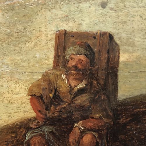 Null 德国浪漫主义（19世纪中叶）"宽阔风景中的流浪者/商人"，坐着休息；背景是其他人；油/木；以Spitzweg的方式；7 x 10,7厘米；横向，表面油&hellip;