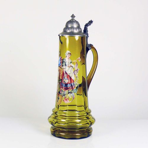 Null Friendship jug with handle (late 19th century) yellowish, optically blown g&hellip;