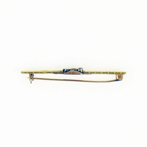 Null Bar brooch antique 18ct GG; set with 3 old cut diamonds; l: 5 cm; 3,28g