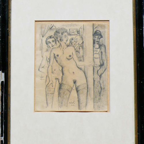 Null 威利，罗斯（瑞士，1908-1952）"妓院场景"；铅笔画；中心下方有签名和日期。37；15 x 12厘米；玻璃下装框（32 x 24 x 2厘米