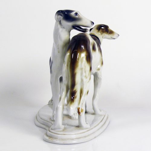 Null Porcelain group (1st half of 20th century) ''2 Borzoi greyhounds''; polychr&hellip;