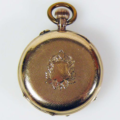 Null Pocket watch (19th c.) 14ct GG case; dust cover metal; enamel dial with rom&hellip;