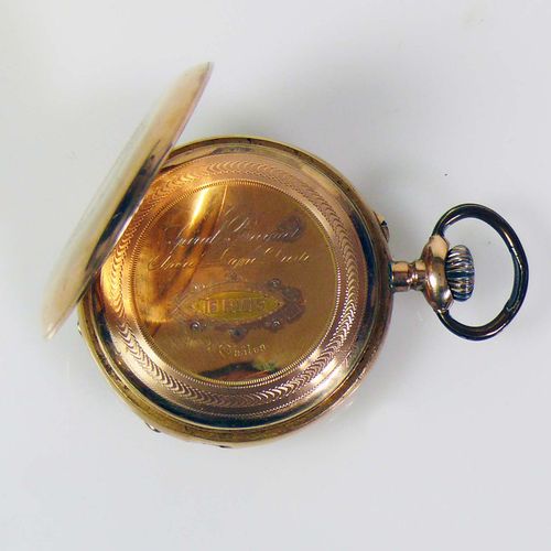 Null Pocket watch case and dust cover in 18ct GG; white enamel dial with roman a&hellip;