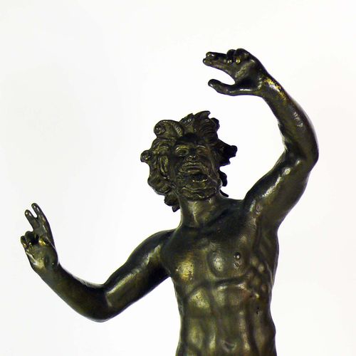 Null Satyr (20th c.) with arms stretched upwards; bronze, dark patina; on square&hellip;