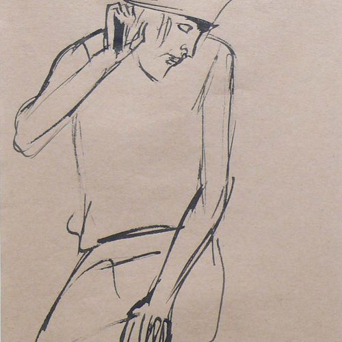 Null Hubbuch, Karl (Karlsruhe 1891 - 1979) ''Lady with Hat''; 水墨画/棕色纸；右下角有铅笔签名；图&hellip;