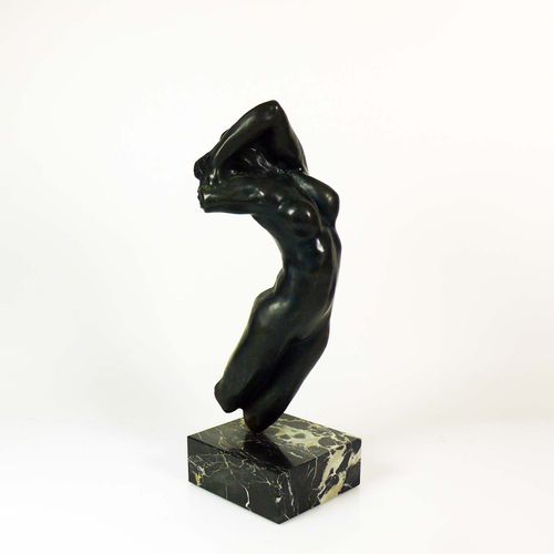 Null Female nude (20th c.) bronze, dark patinated; on dark marbled stone base; o&hellip;
