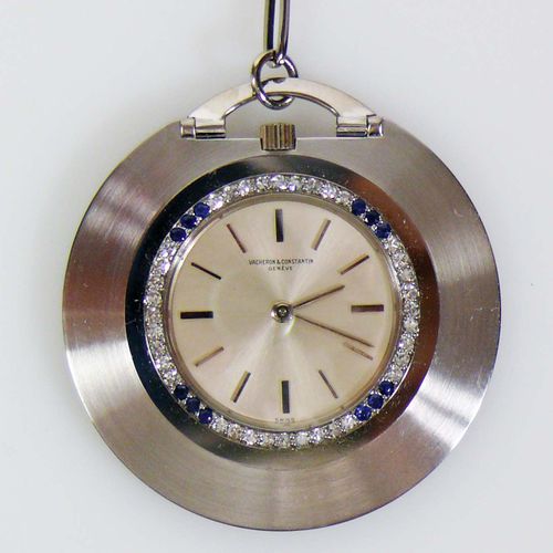 Null VACHERON & CONSTANTIN Frack腕表（约1960年）非常平坦，圆形18ct WG表壳（圆盘形）；表盘表圈镶嵌着钻石和蓝宝石；18&hellip;