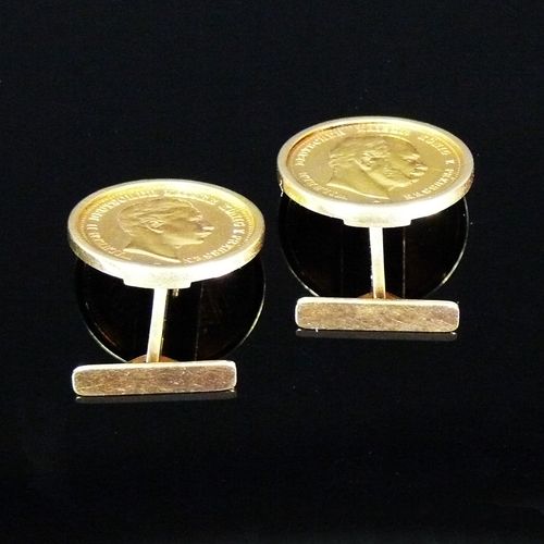 Null 
Pair of cufflinks
each set with gold coin Wilhelm II of Prussia; in 14ct G&hellip;