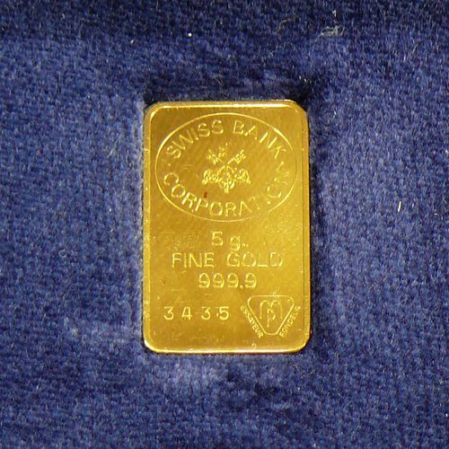 Null 
Lingot d'or de 5g
Swiss Bank Corporation ; or fin 999,9 ; dans son étui d'&hellip;