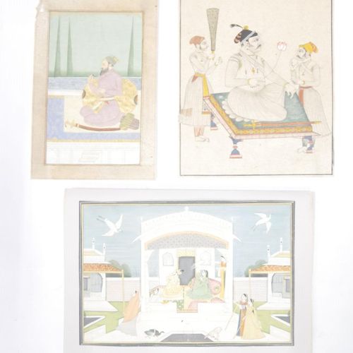 INDE XXe SIÈCLE 
Trois miniatures indiennes 
Pigments polychromes et or sur papi&hellip;