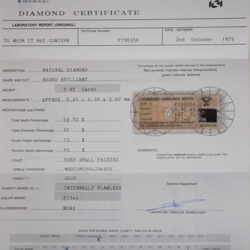 Null Diamant sur papier de 0,47 carat taille ronde brillant IF - F (1+); sous sc&hellip;