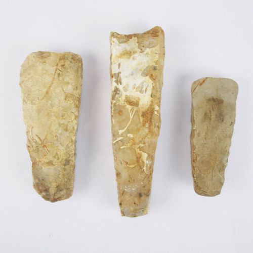 Null Réunion de trois haches en pierre sculptée

Longueurs: 12, 15 et 19 cm