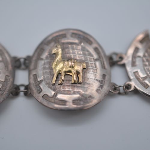 Null Bracelet médaillon articulé en argent 925 d’inspiration aztèque, chaque méd&hellip;