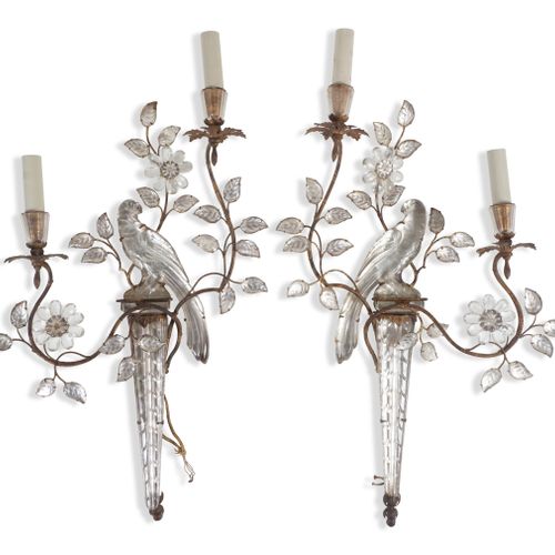 PAIR OF MAISON BAGUES GILT-METAL AND ETCHED MIRRORED TWO-LIGHT SCONCES PAIRE D'É&hellip;