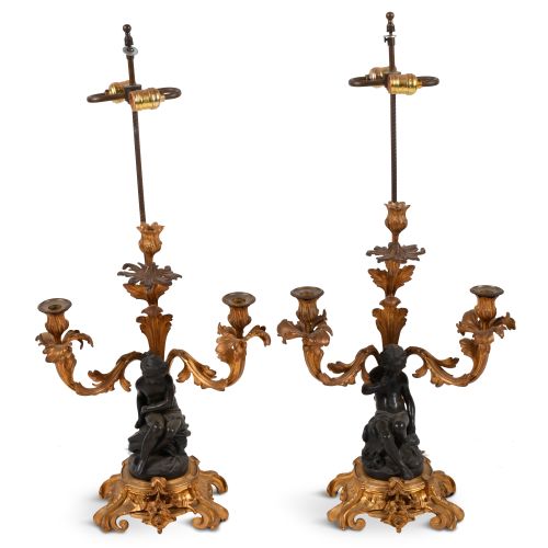 PAIR OF LOUIS XV STYLE ORMOLU AND PATINATED BRONZE FIGURAL CANDELABRA, LATE 19TH&hellip;