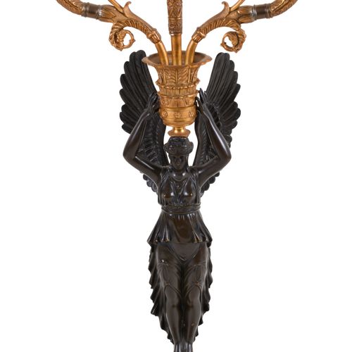EMPIRE STYLE ORMOLU AND PATINATED BRONZE FIGURAL LAMP, LATE 19TH CENTURY LAMPE F&hellip;