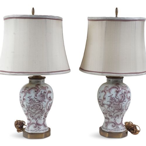 PAIR OF FRENCH FAIENCE HIGH SHOULDERED VASES, NOW MOUNTED AS TABLE LAMPS PAIRE D&hellip;