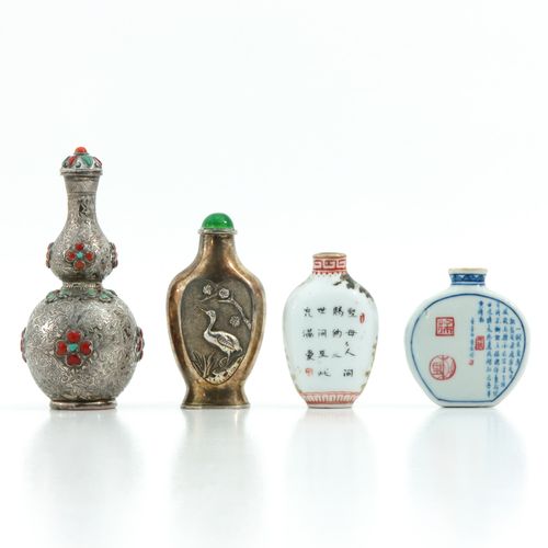 A Diverse Collection of 4 Snuff Bottles In diverse decors and sizes, tallest snu&hellip;