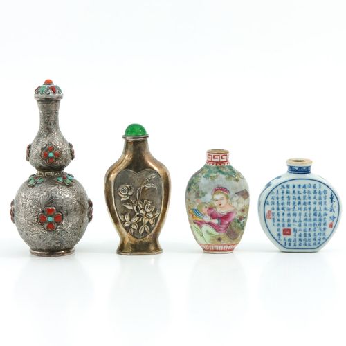 A Diverse Collection of 4 Snuff Bottles In diverse decors and sizes, tallest snu&hellip;