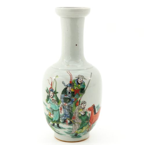 A famille verte vase Depicting Chinese warriors, Kangxi mark, 26 cm. Tall.