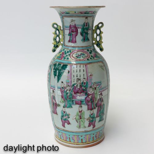 A Pair of Cantonese Vases Decorated with Chinese figures, flowers and birds, 45 &hellip;
