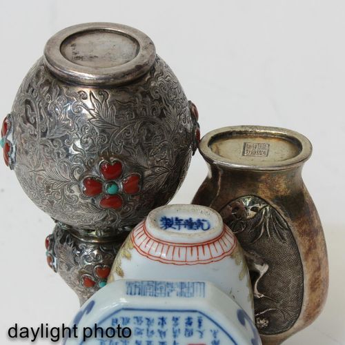 A Diverse Collection of 4 Snuff Bottles In diverse decors and sizes, tallest snu&hellip;