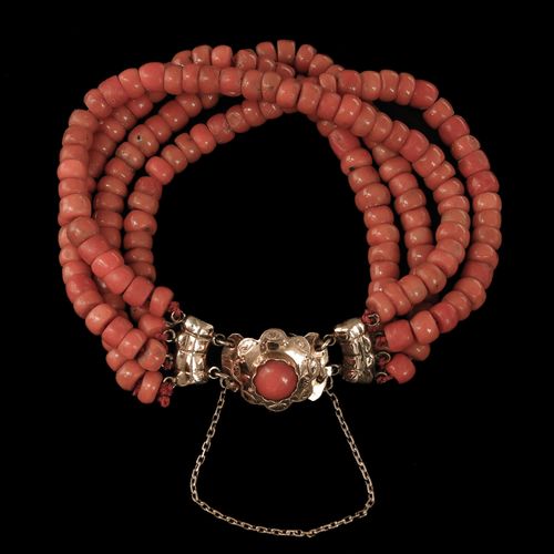 A 19th Century Red Coral Bracelet Coral is approximately 5 mm. In diameter, with&hellip;