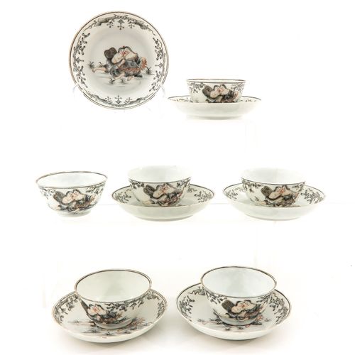 A Collection of Encre de Chinese Cups and Saucers Including 6 cups and saucers, &hellip;